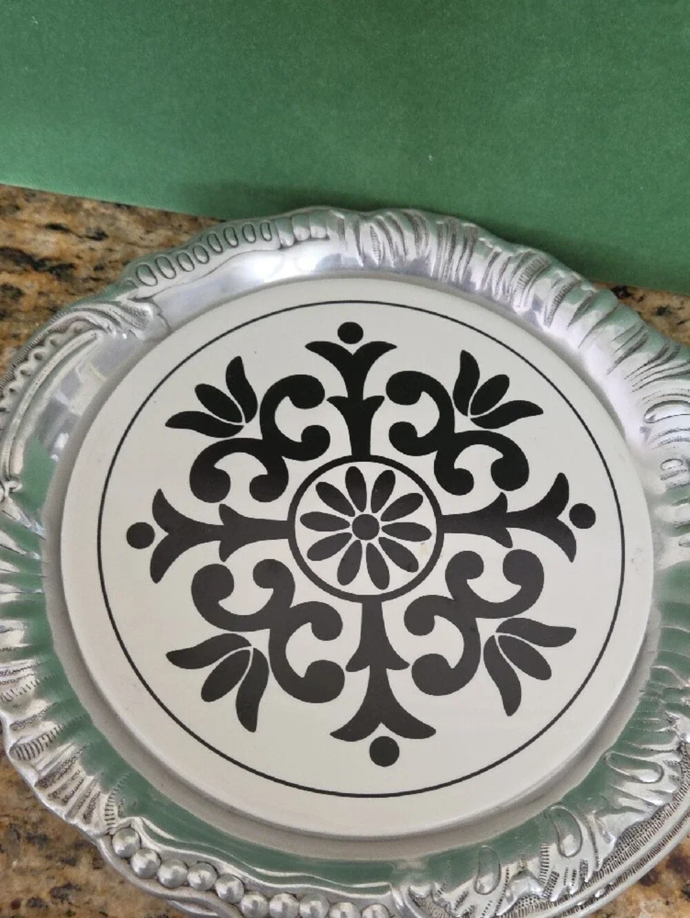 Silver Charcuterie Coaster Set with Tile Floral Inlay - 2-Pack